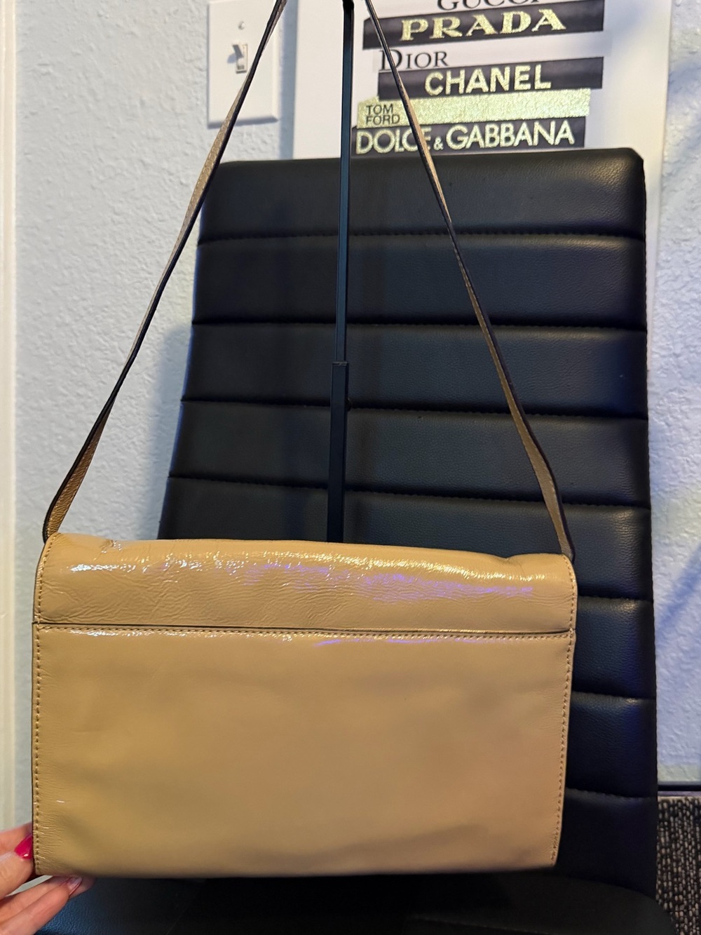 Michael Kors Tan Patent Leather Clutch with Removable Shoulder Strap - Picture 3 of 12